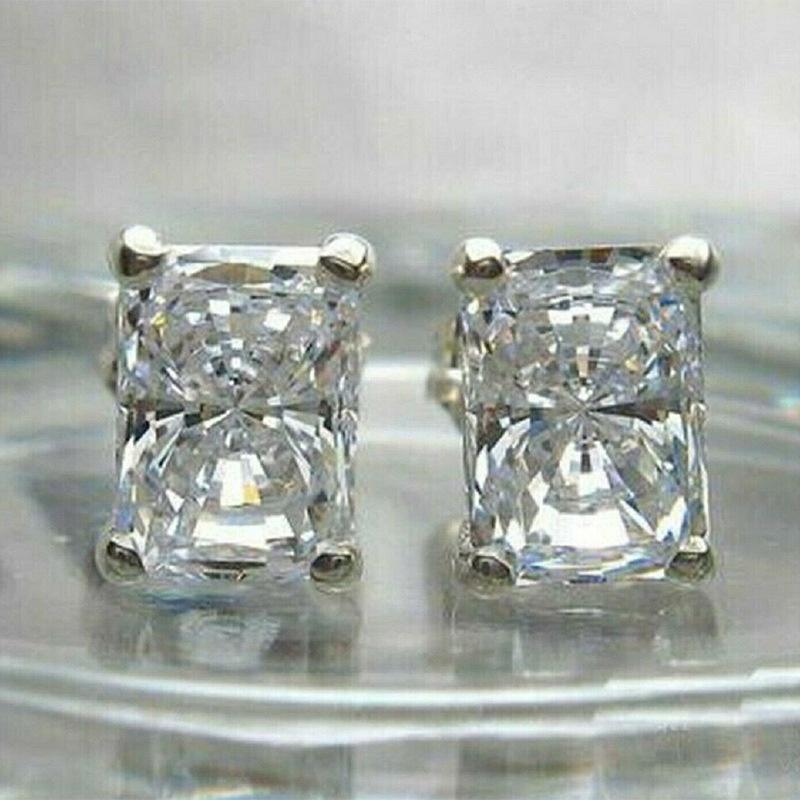 Rectangular cut transparent zircon earrings