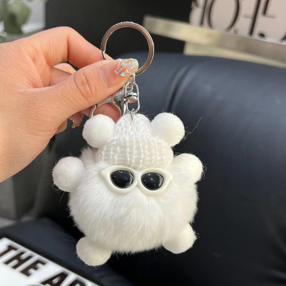 Imitation Plush Pendant Cartoon Coal Ball Key Bag Plush Doll Pendant Keychain Cute Solid Color Accessories