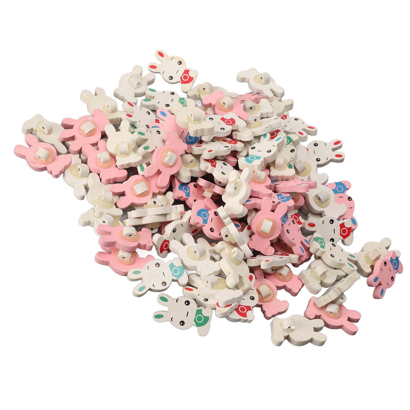 

80Pcs Craft Buttons Sturdy Wood Bunny Style Assorted Colors Smoothing Light Wooden Buttons for Sewing DIY Decoration