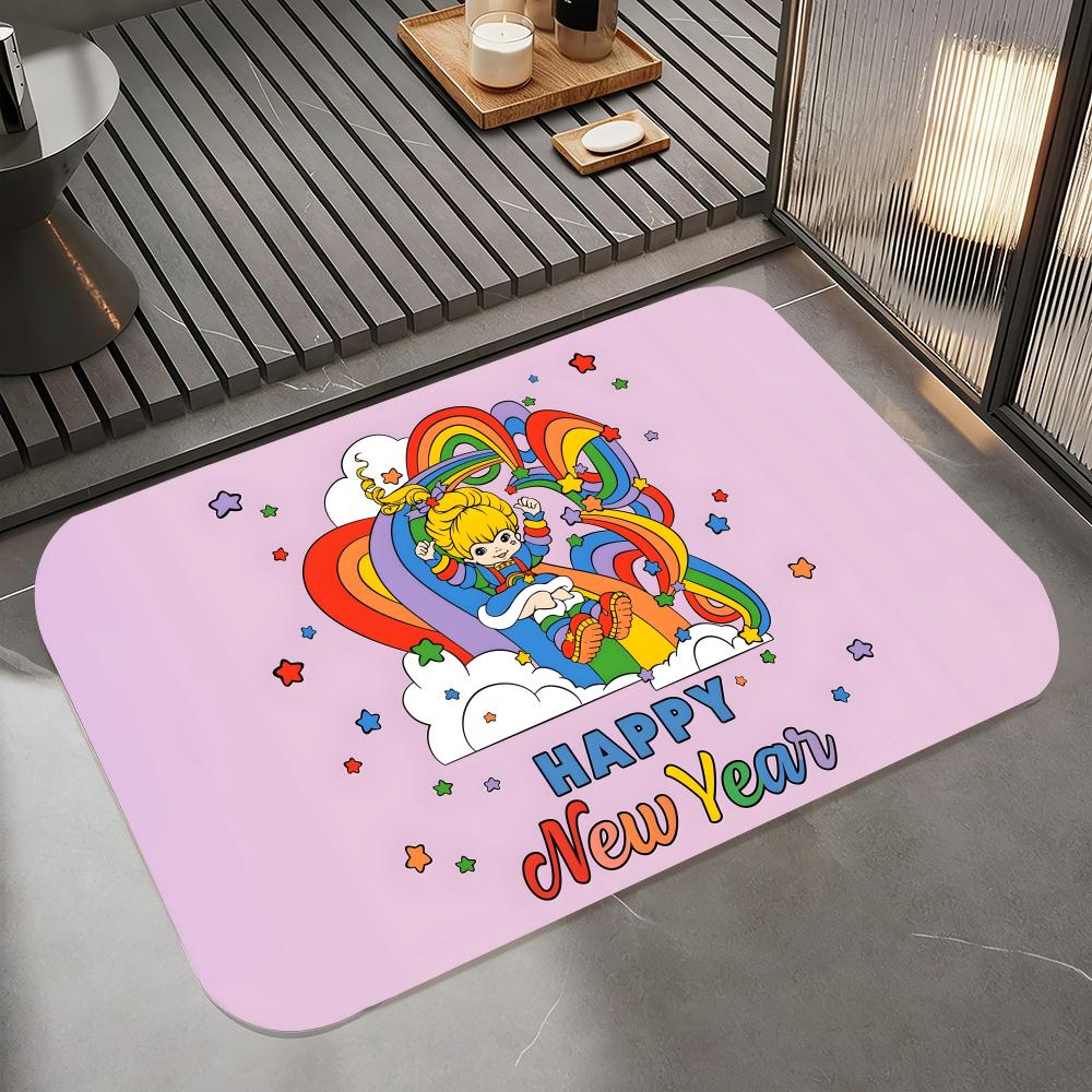 Anime R-Rainbow Brite Floor Mat Diatomite Bath Mat, Quick Dry Absorbent Non-Slip Door Mat