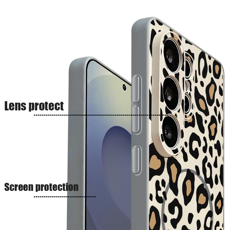 Magnetic For Magsafe Case For Samsung Galaxy S26 Ultra S25 Edge S24 Plus S23 FE S22 A54 A55 A56 5G Yellow Leopard Print Matte Cover