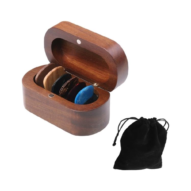 

Handcrafted Wood Guitar Pick Storage Case with 10pcs Pick and Velvet Pouches Guitar Pick Organizers Box for Beauty 1