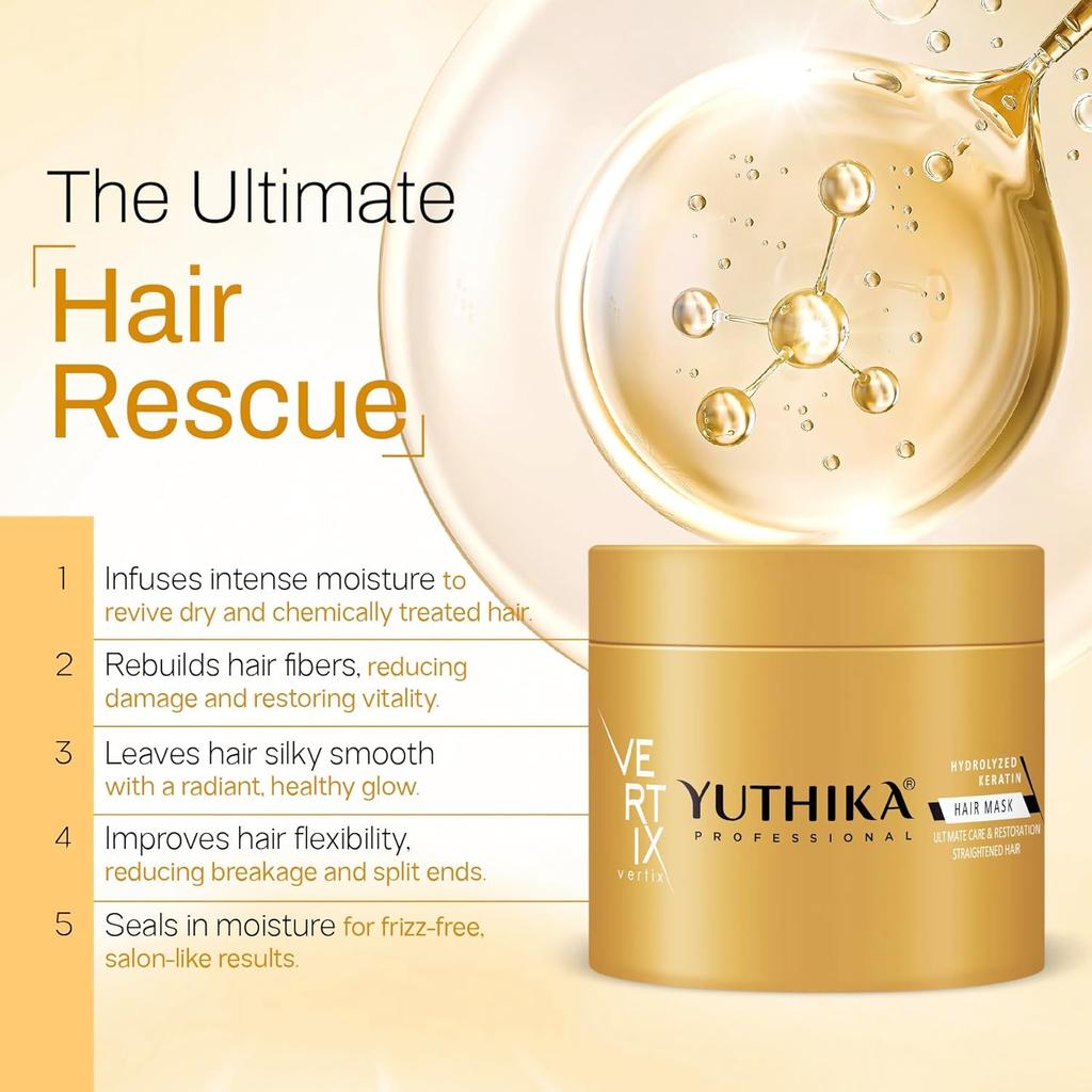 Yuthika Professionelle Vertix Hydrolyzed Keratin Haarmaske 150ml zur Reparatur von trockenem, geschädigtem Haar