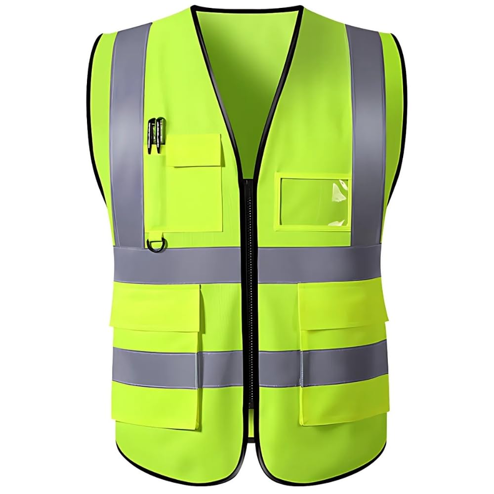 Chicer Reflexní Bezpečnostní Fluorescenční Univerzální Velikost Síťovina Více Kapes Dobře Viditelná Vesta, Žlutá, Většina, Unisex, Materiál, (1)