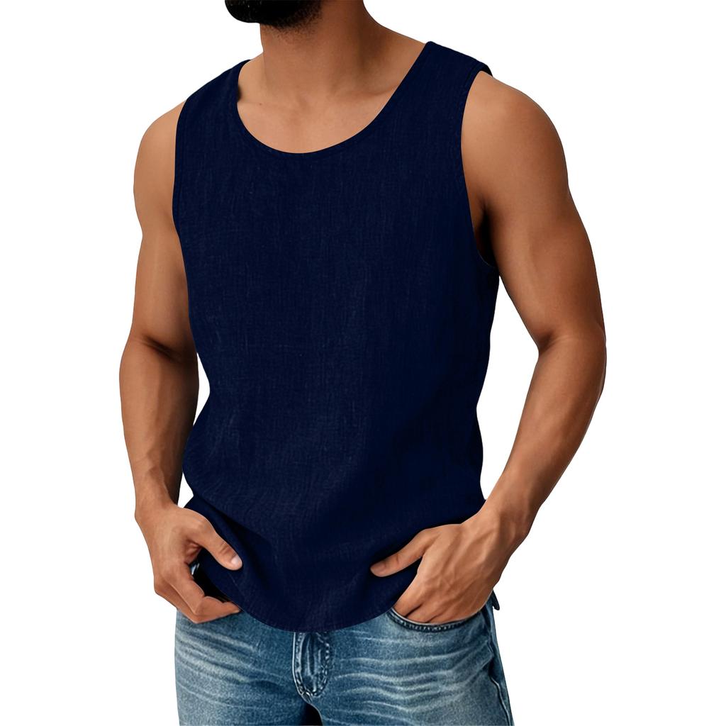 Men's Cotton Linen Sleeveless Vest Men's Casual Fashion Sports Sleeveless Vest