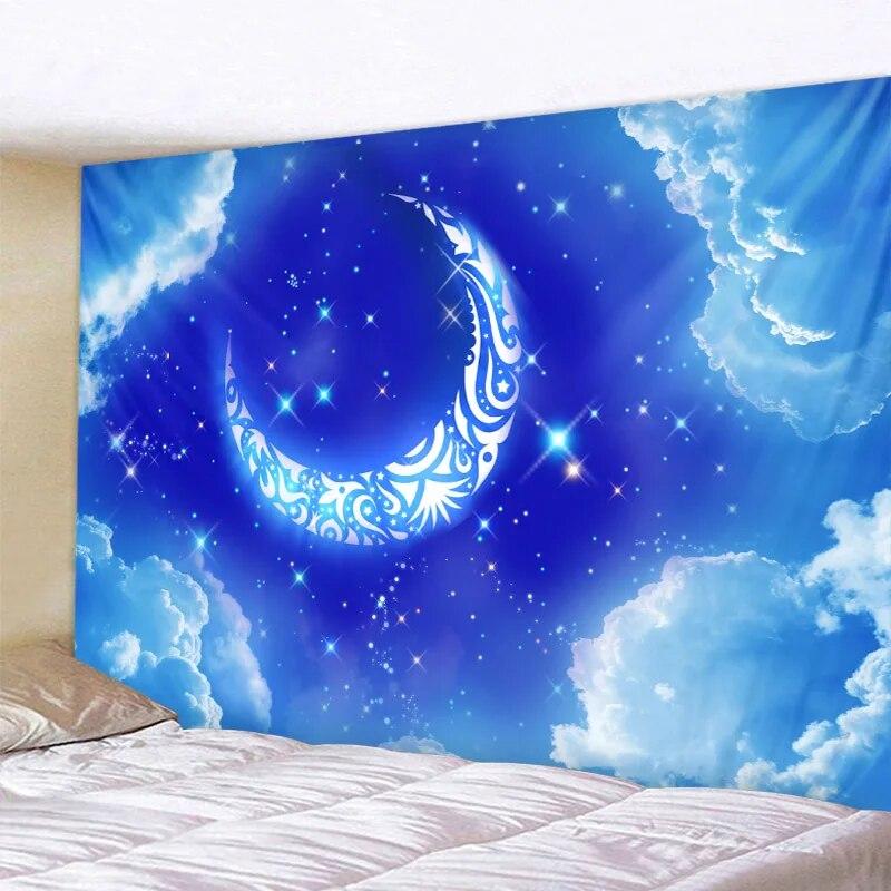 Galaxy Night Sky Tapestry Moon Night Starry Sky Scenery Tapestry Bohemian Psychedelic Home Living Room Bedroom Decoration