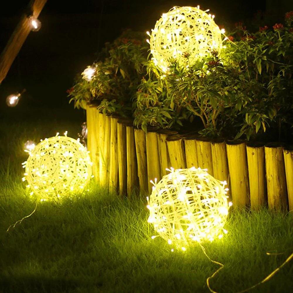 20/30CM Rattan Ball Weihnachten Bäume String Lichter Mit EU Stecker Outdoor Globus Ball Fee Licht Girlande Hochzeit party Fee Licht