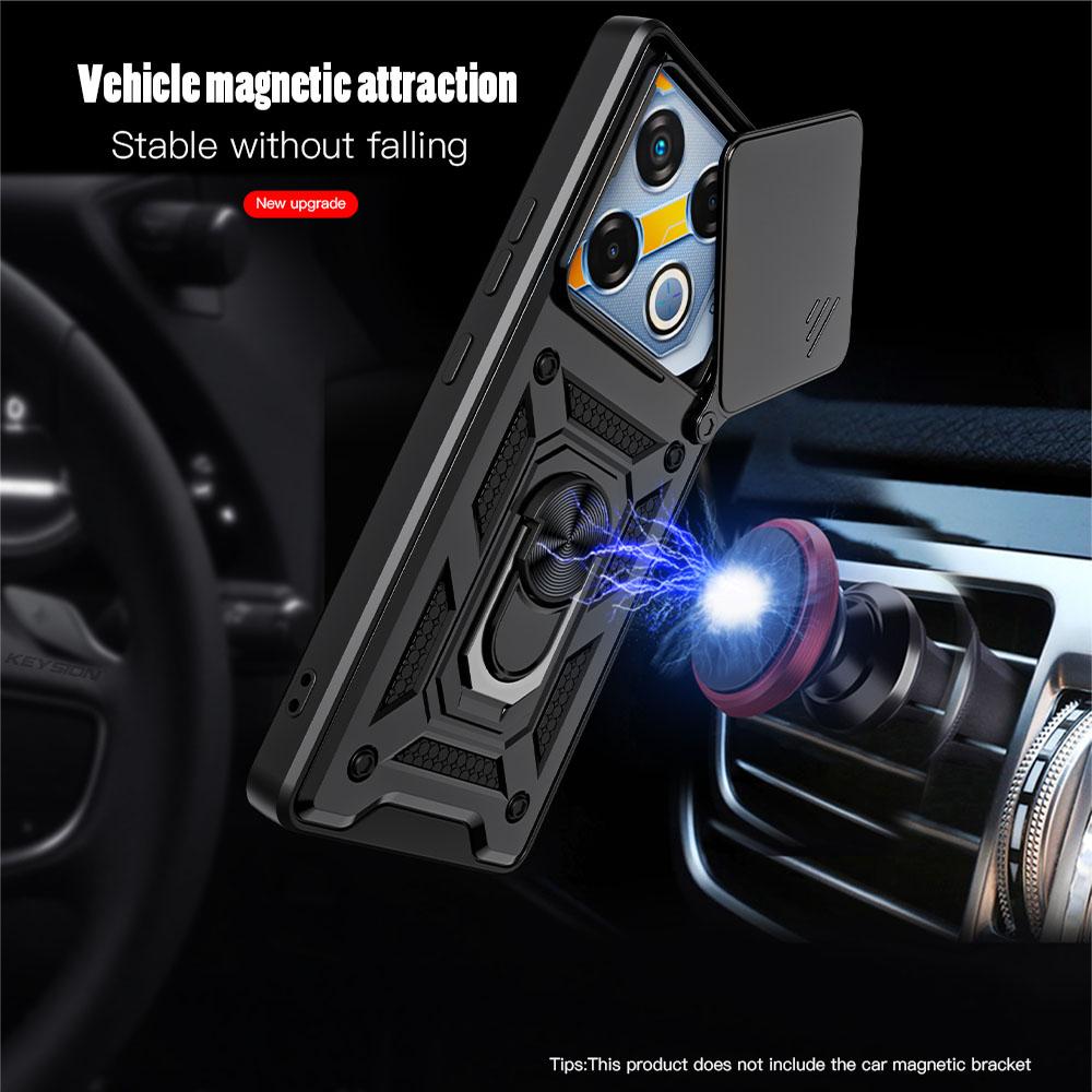KEYSION Shockproof Armor Case for Infinix GT 20 Pro 5G Slide Camera Lens Protection Ring Stand Phone Cover for Infinix GT 20 Pro