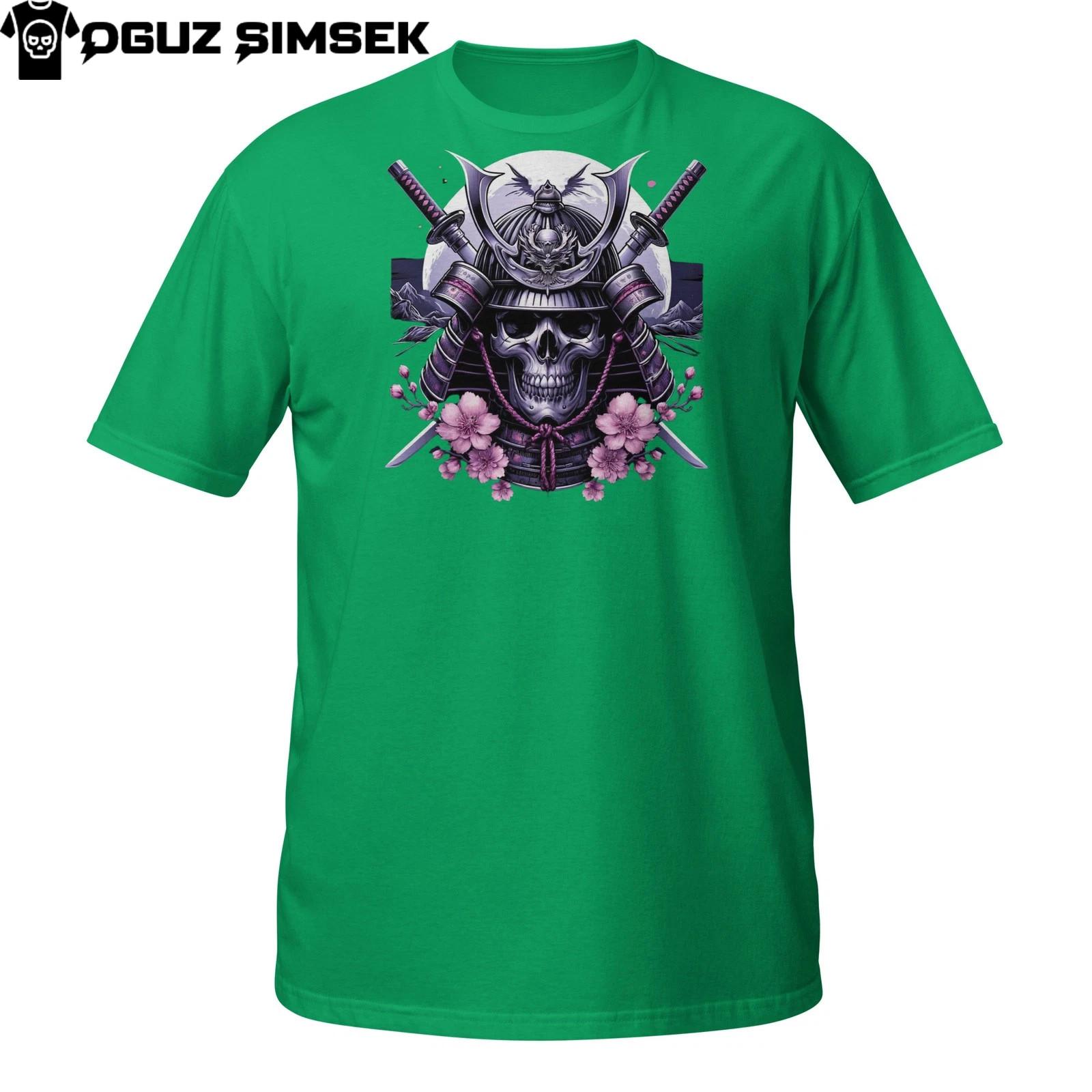 Purple Samurai Skull T-Shirt Mens Womens Tees Top – Gothic Katana Warrior with Sakura Flowers Tee S