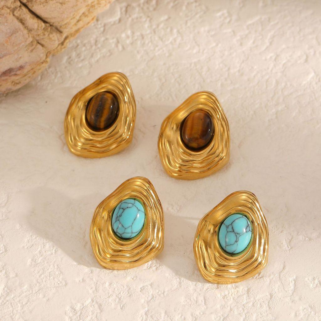 Art Deco Geometric Turquoise Stainless Steel Earrings For Women Fashion Accessories