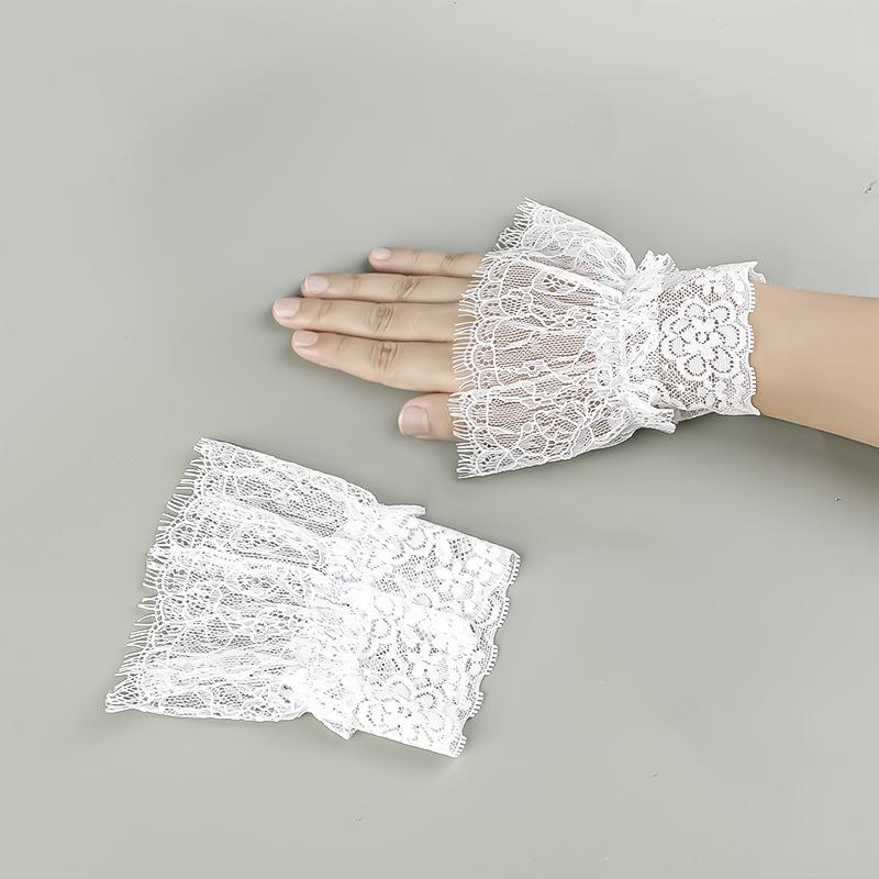Women Fake Arm Sleeves With Short Tassels White And Black Pleated Cuff Beautiful Lace Accessories Outdoor Embellishments
