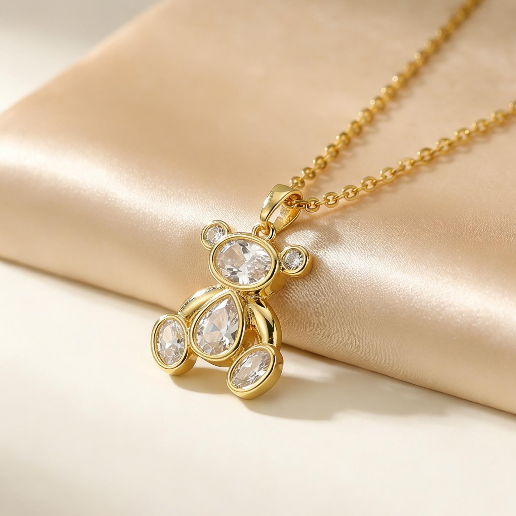 

Delicate Cute Pink Zircon Bear Pendant Necklace for Women Girl, Stylish Animal Necklace, Exquisite Luxury Jewelry Accessories білий