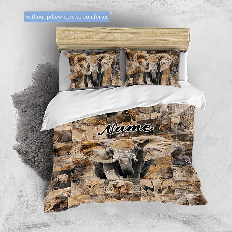 Retroelephantstyle Customize Your Name Duvet Coversoftbedding Set For Bedroom Guest Room And Dorm Decoration Threepiece Set Includes 1 Duvet Cover 2