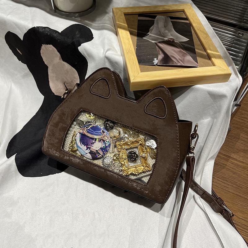 SCIONE New Cat Ear Soft Cute Shoulder Bag Fashion Cartoon Crossbody Bag Personality Transparent Splicing Joker Crossbody Bag