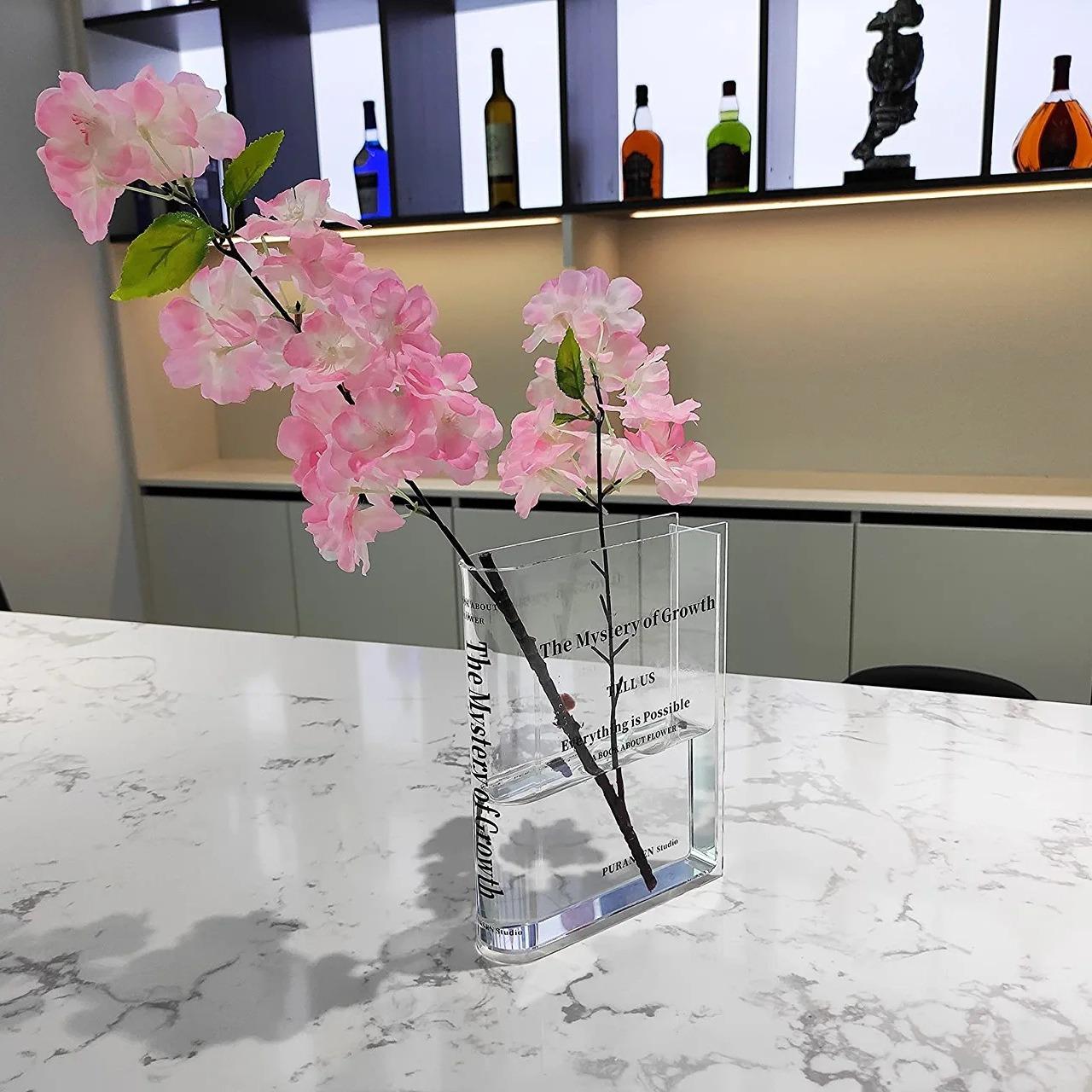 

The Language of Flowers Acrylic Book Vase Unique Home Decoration Artistic and Cultural Flavor Acrylic Plant Vases for Home Decor