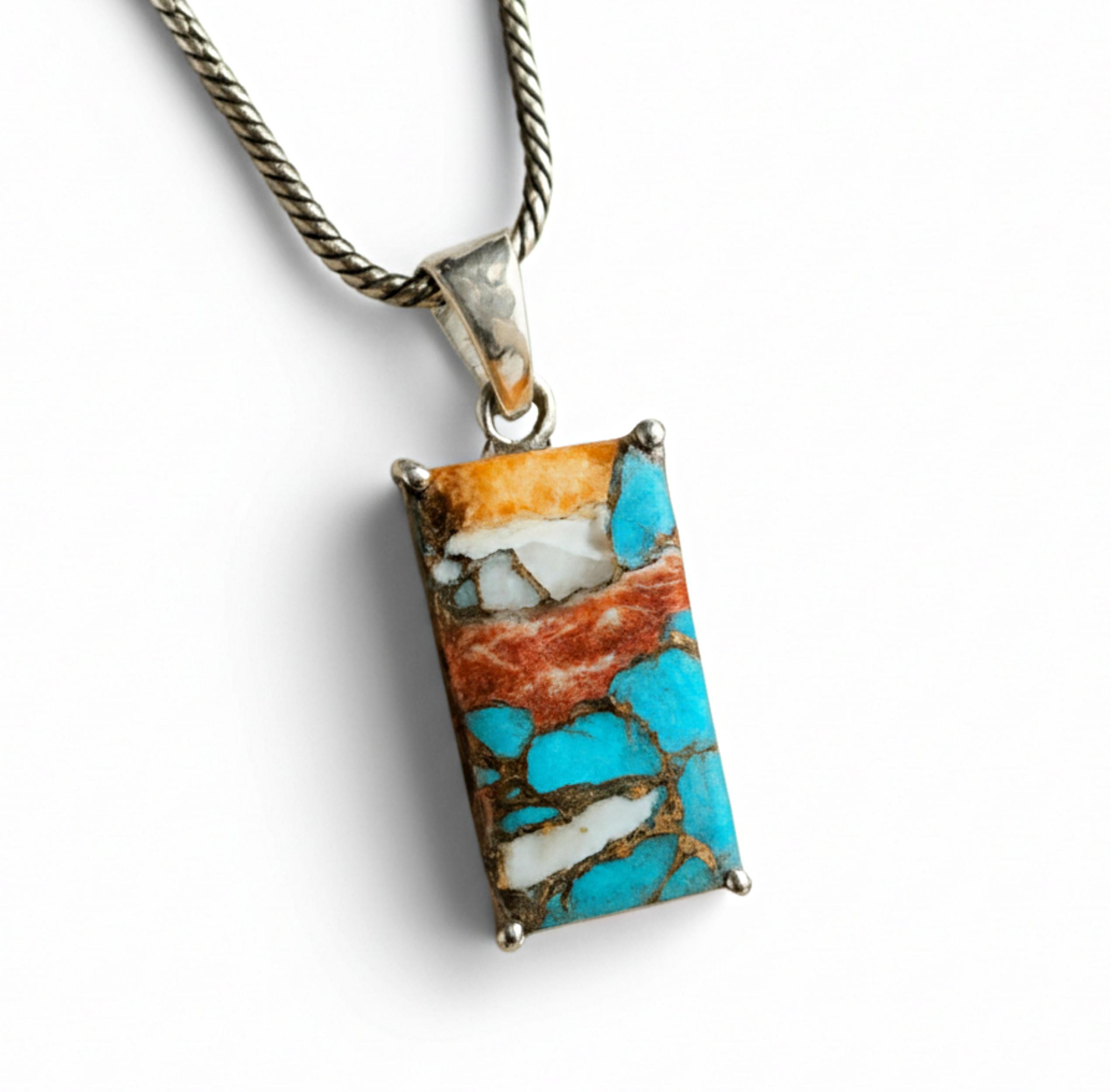 

Oyster Copper Turquoise Pendant, 925 Solid Sterling Silver, Rectangle Shape Gemstone Necklace Pendant, Gift for Her серебряный