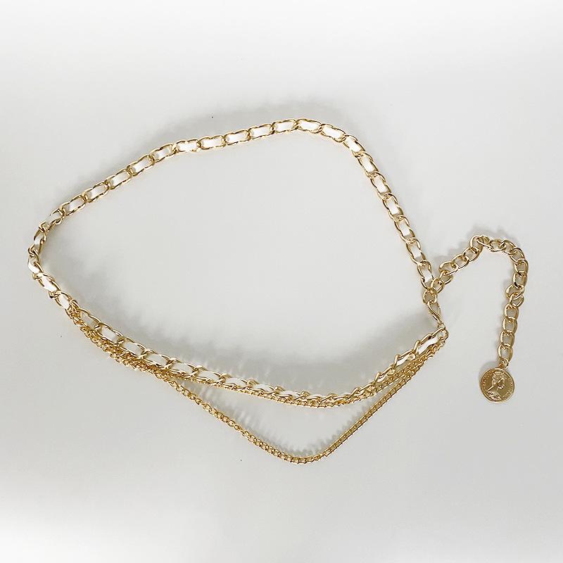 

Французский металлический и плетеный пояс-цепочка из ПУ - Женский декоративный аксессуар в корейском стиле белый