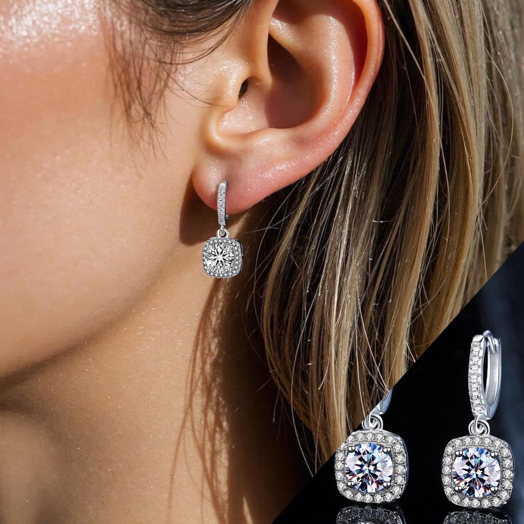 Women's Mossanite Pendant Earrings, 1CT Mossanite Diamond, Lab Grown, Rhodium Plated, Silver Earrings Piercing, Jewelry Gift.
