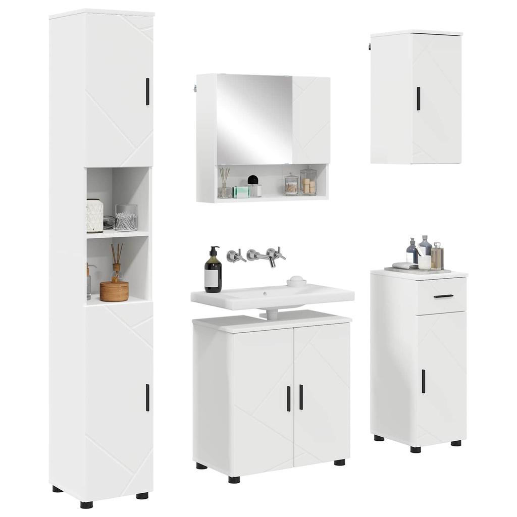 Bathroom Furniture Set with Door 5 Pcs White Engineered Wood & Metal