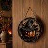 Vintage Style Holiday Sign Halloween Witch Hanging Sign, 8" Round Wooden Door Autumn Forest Porch Wall Witches Rustic for Home Front Decoration
