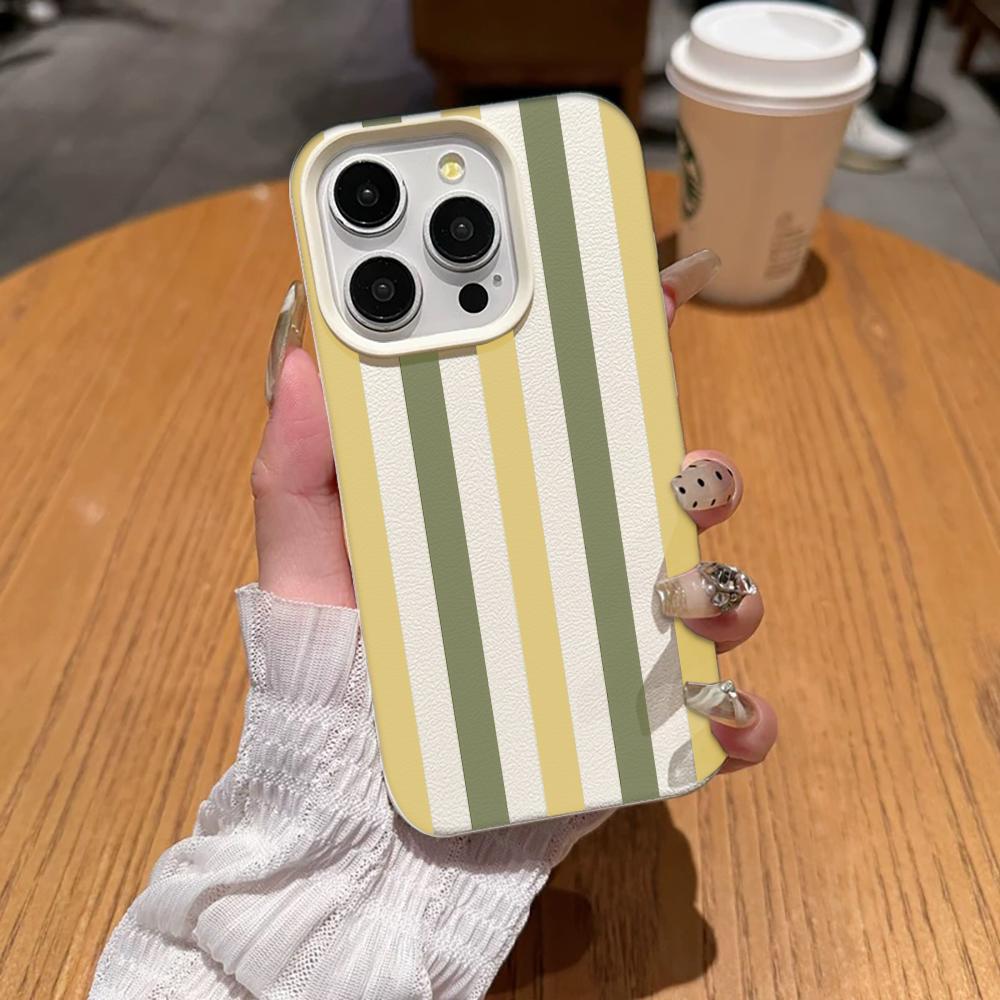 Fashion Two Tone Stripe Phone Case For Iphone 17 Air 16 16e 15 14 11 13 12 Pro Max Aesthetic Shockproof Leather Vintage Cover