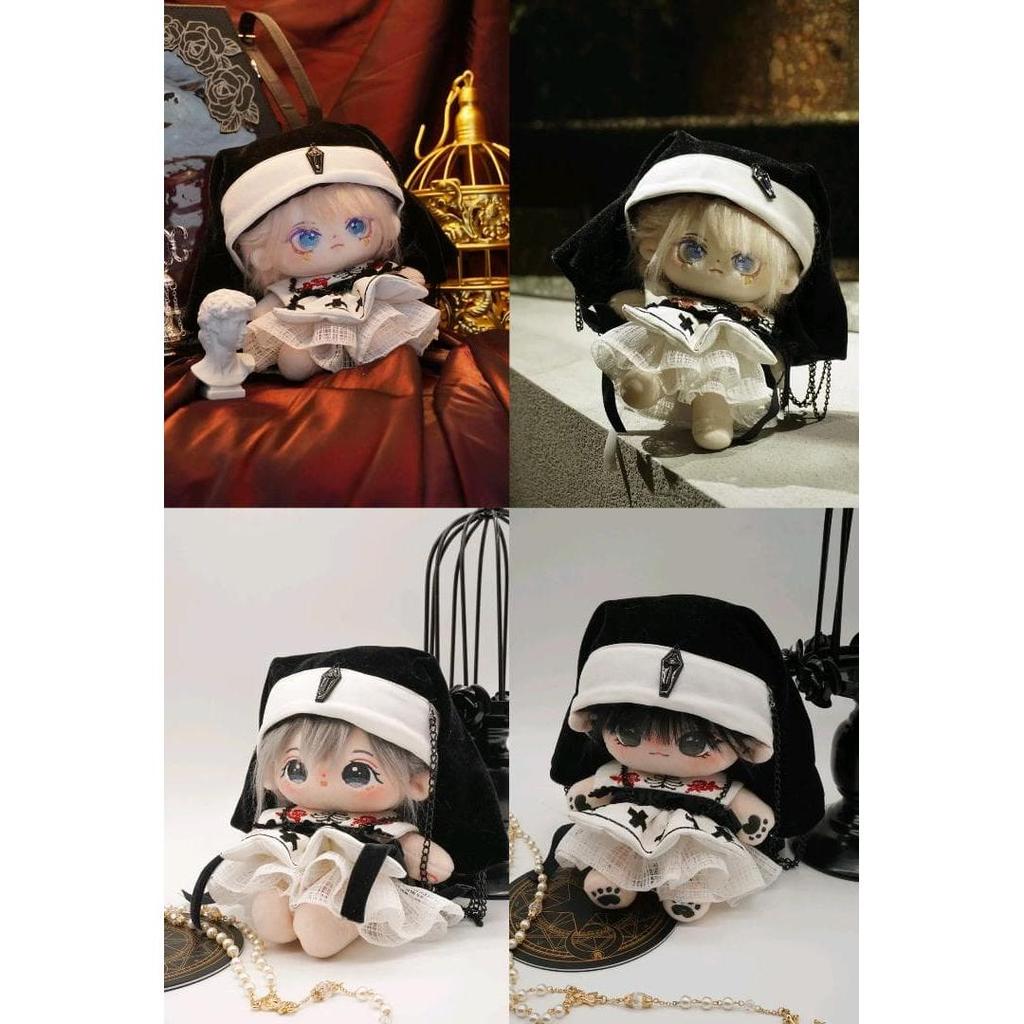 Used 20cm Plush Clothes Sister Nun Skirt Hat Pannier White