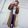 Autumn and winter new women's long hooded imitation fur coat top women's leopard print coat