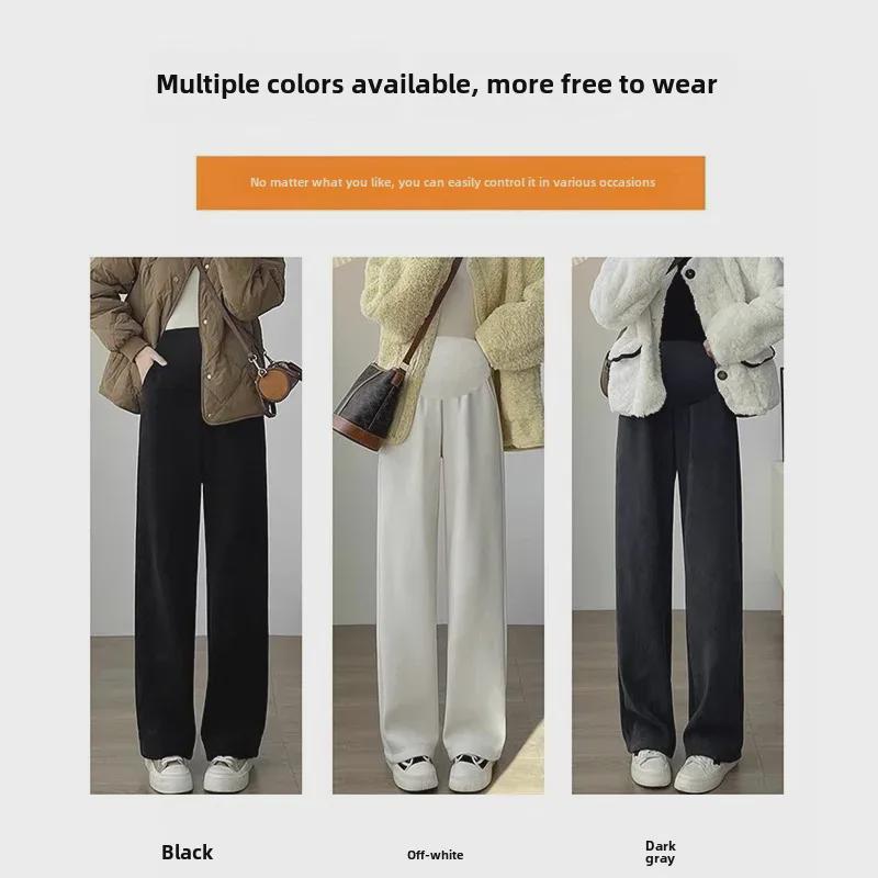 High-Waist Maternity Wide-Leg Trousers - Warm Velvet, Autumn/Winter Style
