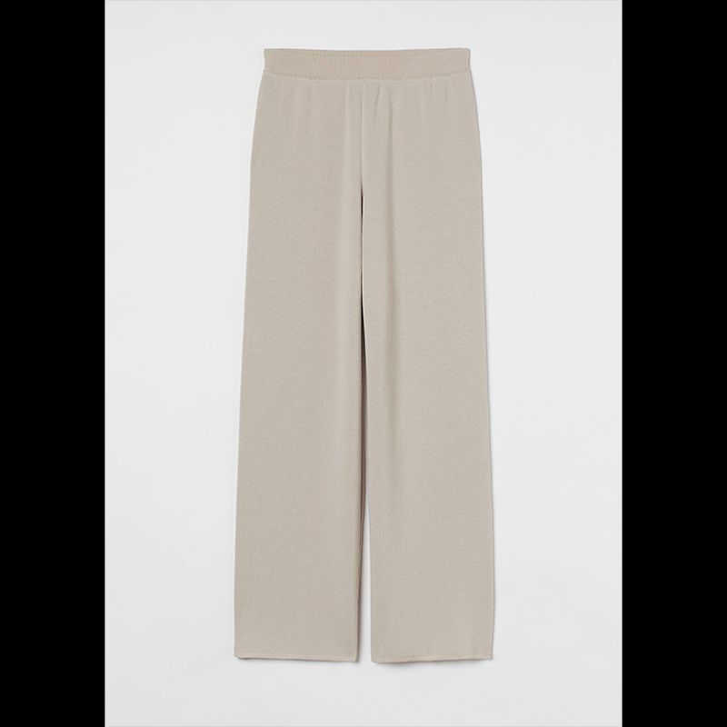 Home Spring New Foreign Trade European and American H Home Plus Size Women Clothing High-Waisted Trousers Knitted Trousers Wide Leg Pants Slim