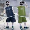 Summer Teenage Boy Cotton Clothes Set Children Sleeveless Tshirts and Shorts Suit Kid Short Sleeve Top Bottom Outfits Tracksuit