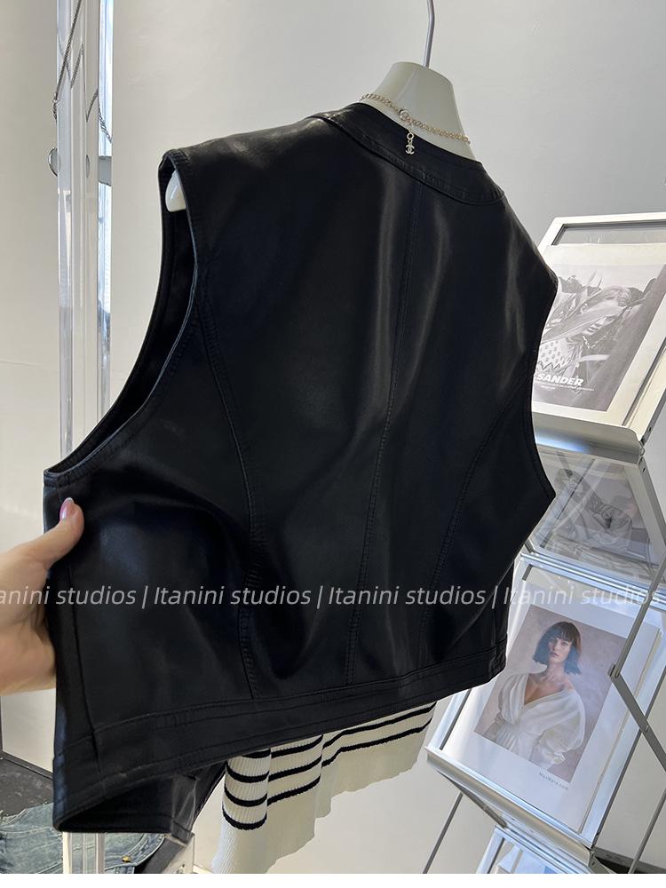 Women's PU Leather Motorcycle Vest - Short Sleeveless Waistcoat, 2025 Autumn Korean Style Outerwear
