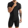 Men's One Piece Short Sleeve Front Zipper Leotard Bodysuit Wrestling Singlet Jumpsuit Romper