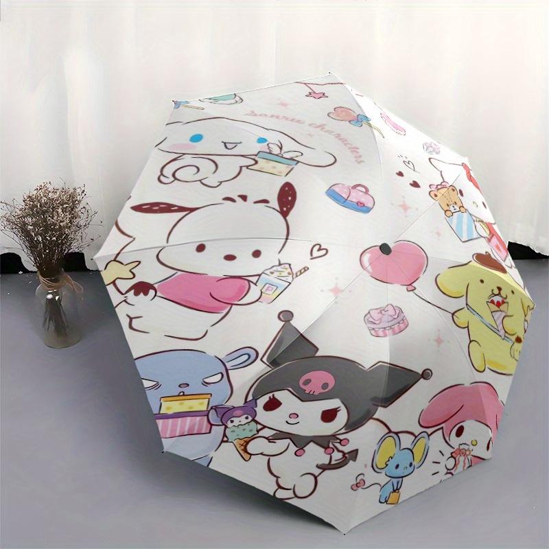 Sanrio Characters Pom Pom Purin Pochacco Durable Cartoon Folding Umbrella, Portable 3-Fold Compact Umbrella for Men and Women, Suitable for Travel or