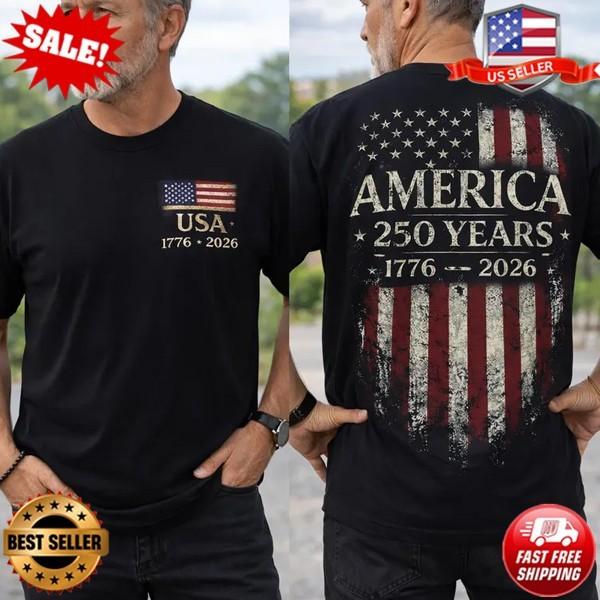America 250 Shirt Vintage USA Flag Freedom Since 1776 Unisex T-Shirt S
