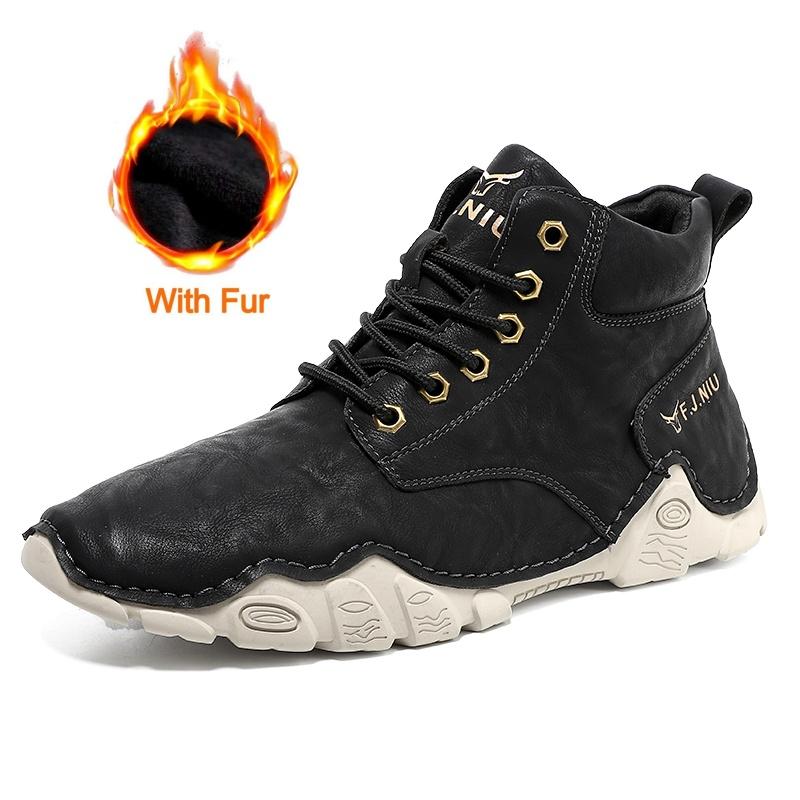 

Fashion 2024New Handmade Flat Designer Antiskid Walking Shoes Casual Leather Comfort Round Toe High Top Ankle Boots Trendy Outdoor Shoes 38