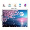 2D Floral Moon Ocean Backdrop, Cherry Blossom Sunset Wall Decor Banner