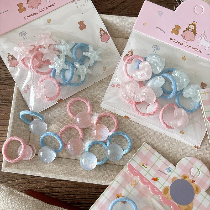 8pcs Cute Cartoon Hair Ties for Kid Girl Transparent Small Thumb Ring Elastics for Toddler Blue Pink Heart Hair Bands for Braids
