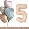 1set Retro Caramel Heart Balloons with 32inch Number Foil Balloon For Kids 1st Birthday Party DIY Decoration Supplies Wedding