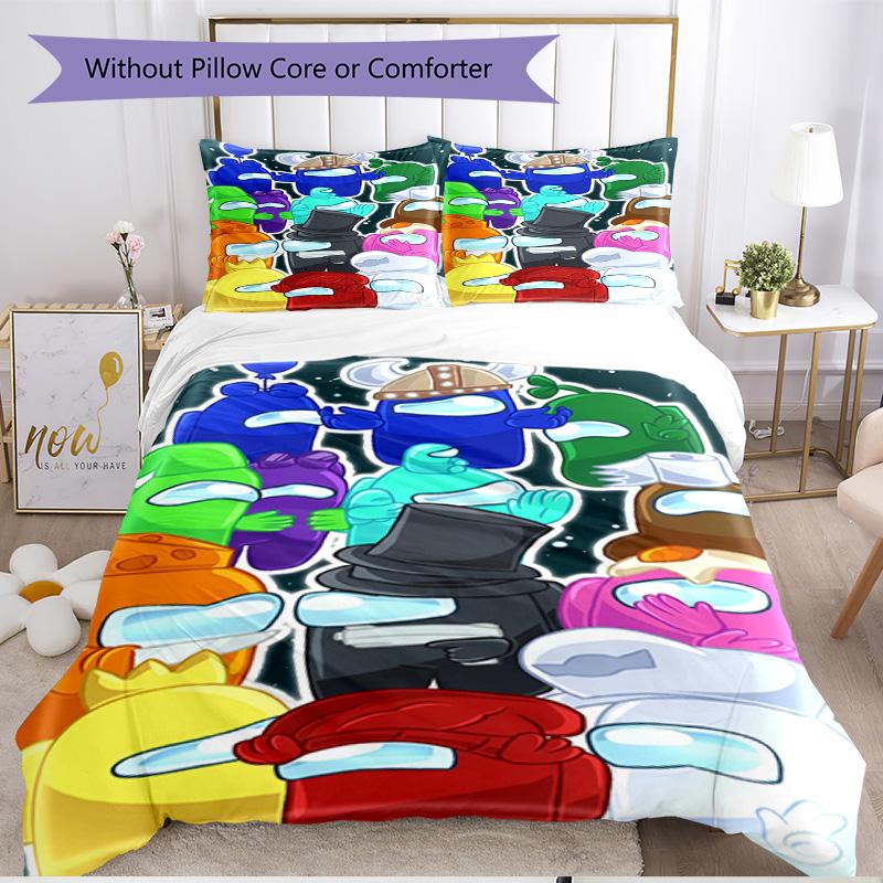 3pcs Duvet Cover Set (1*Duvet Cover + 2*Pillowcase, Without Core), Among Us Print Soft All‑Season Bedding Set, Home Bedroom Decor Gift