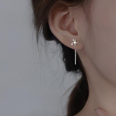 Silver Color Asymmetrical Star Dangle Earrings For Women Fashionable And Elegant Four Pointed Star Earrings Party Gift Girl