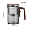 600-ml-Glas-Teekanne mit Teesieb für losen Tee, Wasserabscheidung durch Innenmagnet, Ein-Klick-Schalter, Holzgriff, für den täglichen Gebrauch