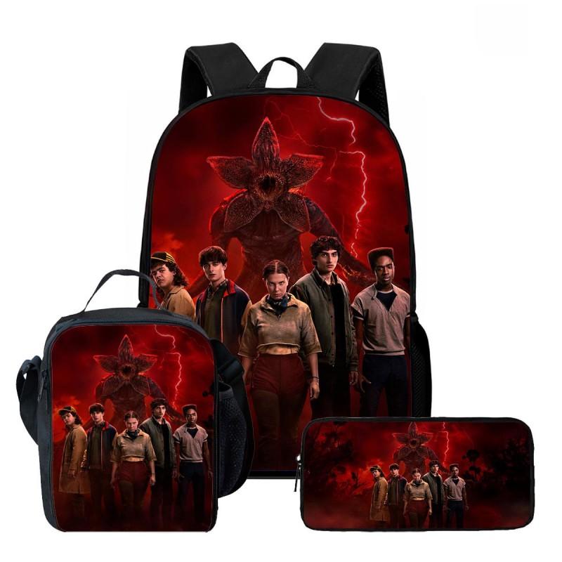 Kids Cartoon Printed Backpack Set Elementary School Bookbag Lunch Bag Pencil Case 3-Piece Bundle With Ergonomic Support