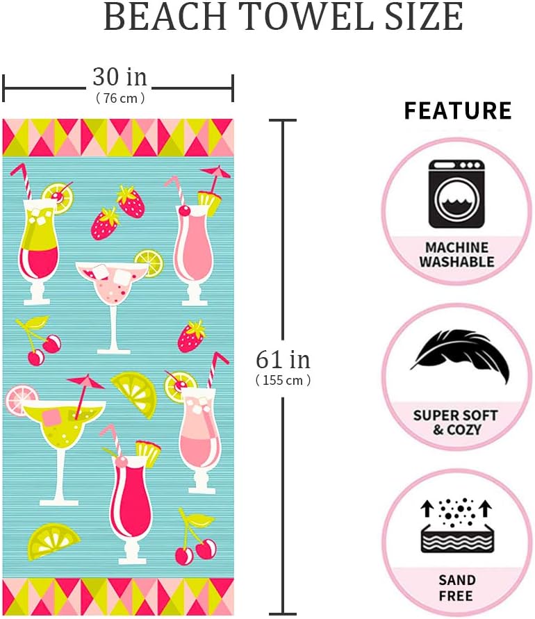 Beach Towel Microfiber Beach Towels Sand Free Quick Dry Lightweight Cute Fruit Travel Towels Beach Towels for Kids Women Men