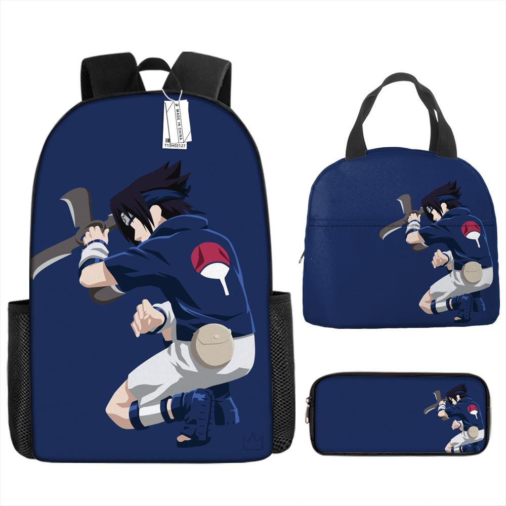 Naruto Shippuden Elementary and Secondary School School Bag Large Capacity Campus Backpack Lunch Bag Pencil Bag Three-piece Set