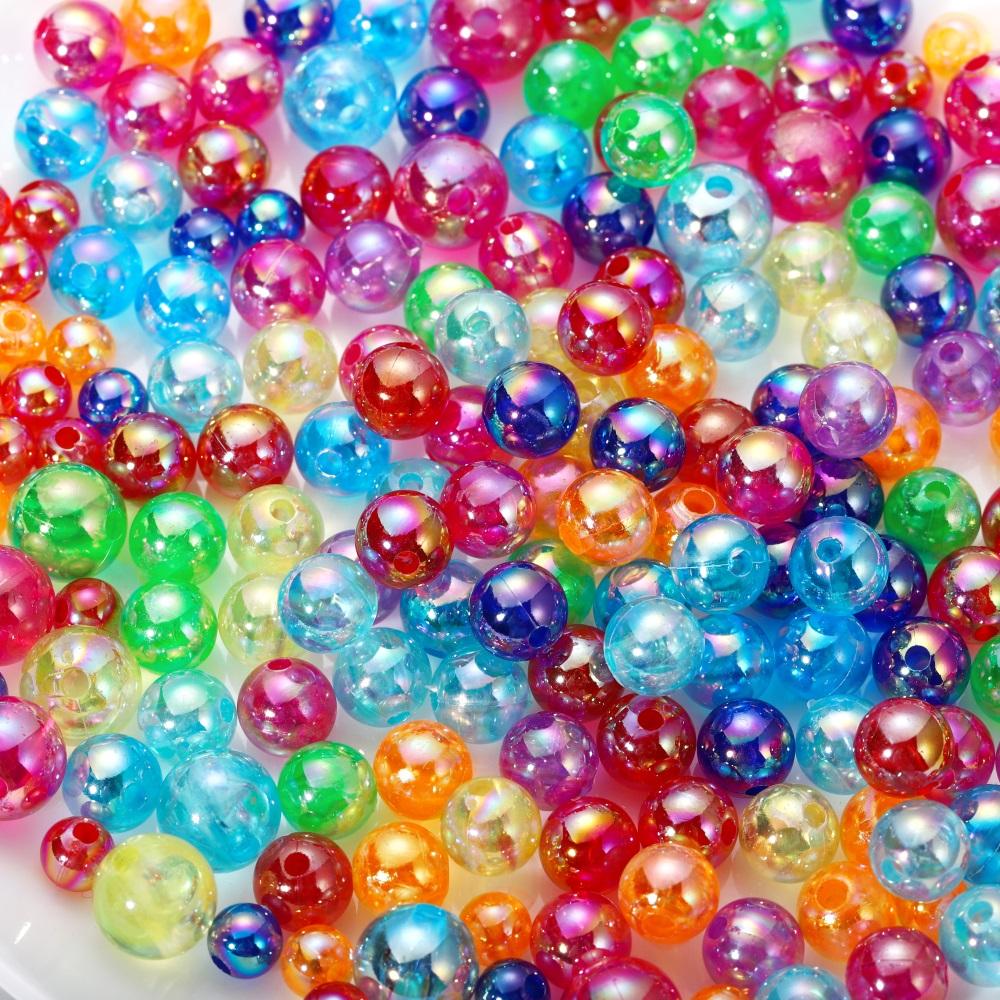 6/8/10mm Imitation ABS Pearl Beads Rainbow Color Round Loose Spacer Bead Scrapbook Decoration DIY Jewelry Making Accessories