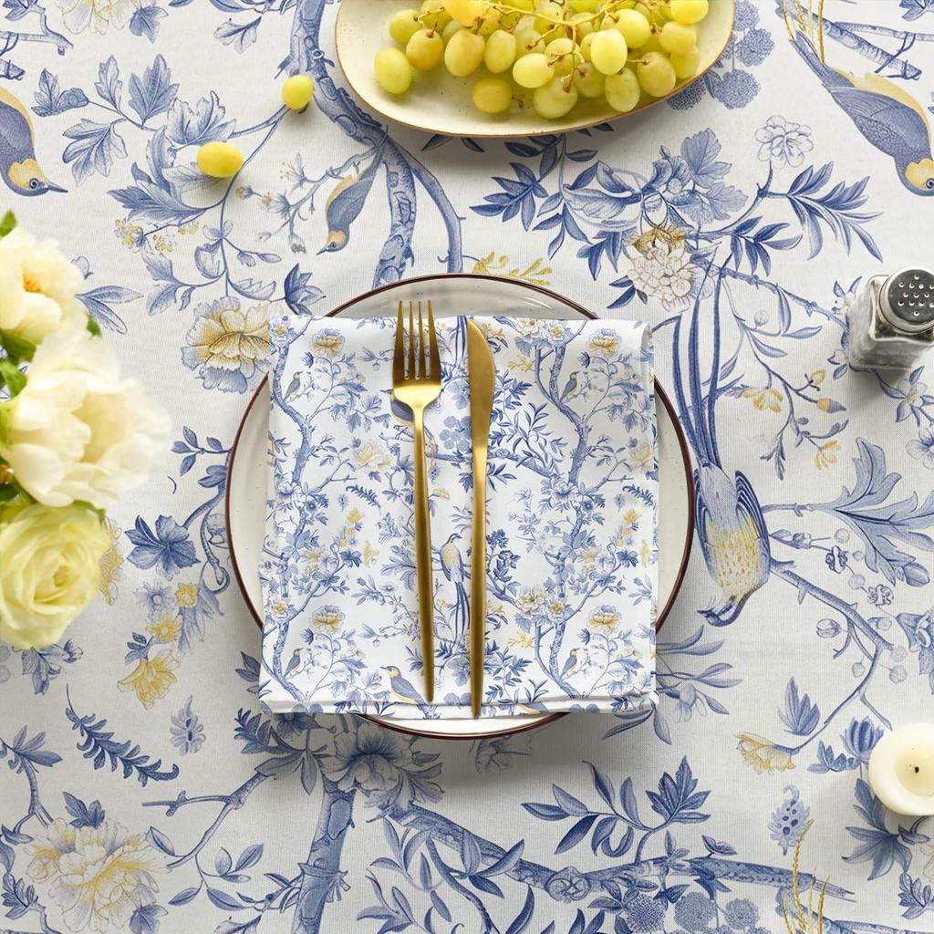 Chinoiserie Seasonal Modern Peacock Flower Pompon Fall Rectangle Tablecloth Dining Room Decor Waterproof Tablecloth For Table
