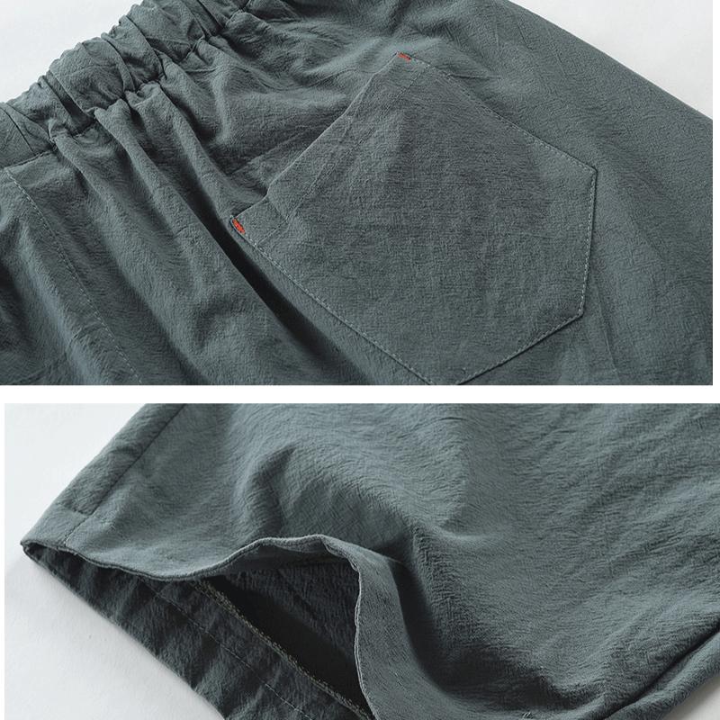 Men'S Cotton Linen Cropped Pants Summer Solid Breathable Linen Trousers Male Casual Capris Elastic Waist Casual Pants