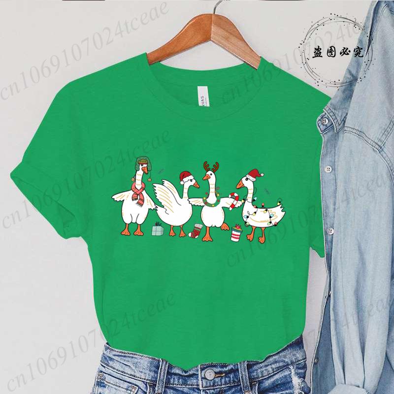 Fashion Funny Just A Goose Duck Xmas Print Tshirt Unisex Short Sleeve Tshirts Christmas Goose Unisex Summer Unisexs Clothing