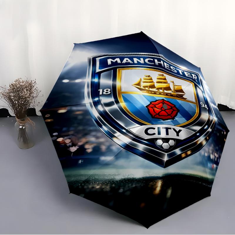 Printed Manchester City Football Club Printed Folding Umbrella,Outdoor,Leisure,And Travel Umbrella,Durable Umbrella Fabric,Birthday And Holiday Gift