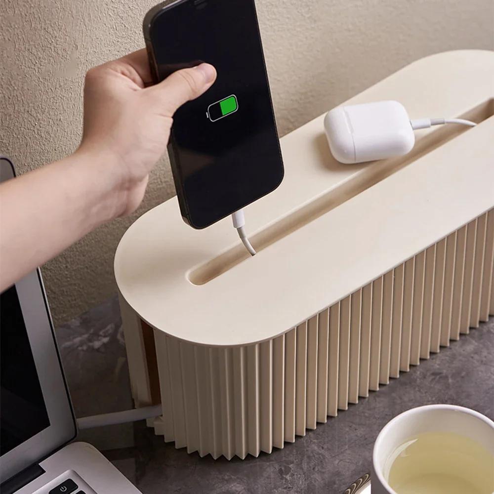 1PC Desktop Plug Board Storage Box Large Power Socket Management Box Creative Living Room Wire Data Cable Collection Box
